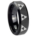 10mm Multiple Zelda Triforce Beveled Edges Black Tungsten Men's Wedding Ring