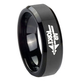 10mm-Air-Force-Glossy-Black-Beveled-Edges-Tungsten-Carbide-Men's-Ring