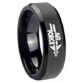 8mm Air Force Shiny Black Bevel Edges Tungsten Engraved Ring