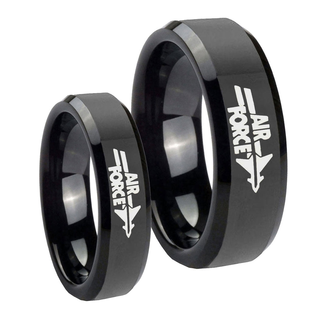 Air Force Black Beveled Edges Tungsten Couple Wedding Rings