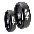 Air Force Black Beveled Edges Tungsten Couple Wedding Rings