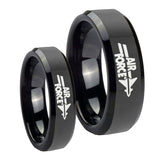 His Her's Air Force Black Beveled Edges Tungsten Carbide Wedding Rings Set