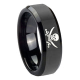 10mm-Skull-Pirate-Beveled-Edges-Black-Tungsten-Carbide-Mens-Ring