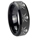 10mm Multiple Skull Pirate Beveled Edges Black Tungsten Men's Engagement Ring