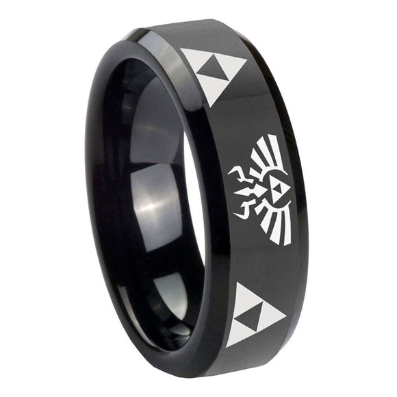 10mm-Legend-of-Zelda-Beveled-Edges-Black-Tungsten-Carbide-Mens-Bands-Ring