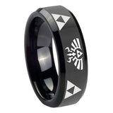 10mm-Legend-of-Zelda-Beveled-Edges-Black-Tungsten-Carbide-Mens-Bands-Ring
