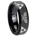 10mm Legend of Zelda Beveled Edges Black Tungsten Carbide Mens Bands Ring