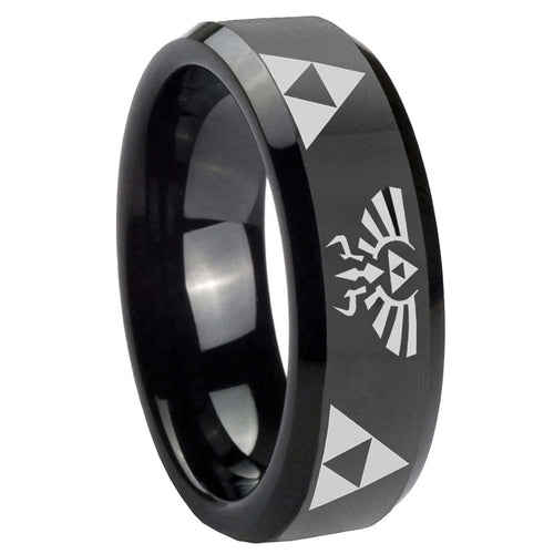 10mm Legend of Zelda Beveled Edges Black Tungsten Carbide Mens Bands Ring