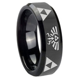 8mm Legend of Zelda Beveled Edges Black Tungsten Carbide Wedding Bands Ring