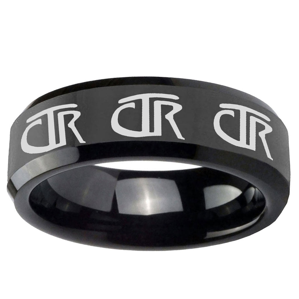 10mm Multiple CTR Beveled Edge Black Tungsten Carbide Promise Ring