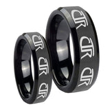 His Hers Multiple CTR Beveled Edges Black Tungsten Wedding Bands Ring Set