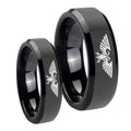 Aquila Beveled Edges Black Tungsten Wedding Set Ring