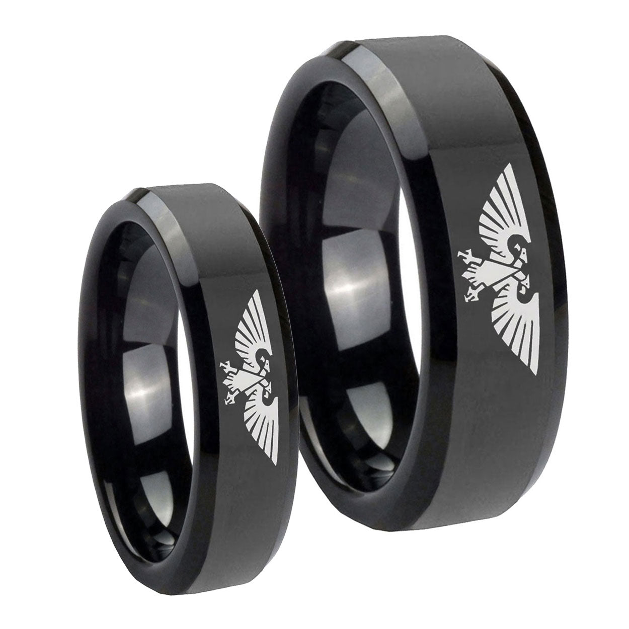 Aquila Beveled Edges Black Tungsten Wedding Set Ring
