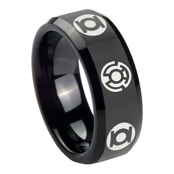 8mm Blue Green Lantern Beveled Edge Polish Black Wedding Tungsten Bands