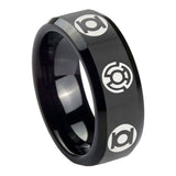 8mm Blue Green Lantern Beveled Edge Polish Black Wedding Tungsten Bands