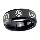 5, 8mm Blue Green Lantern Beveled Edge Polish Black Wedding Tungsten Bands