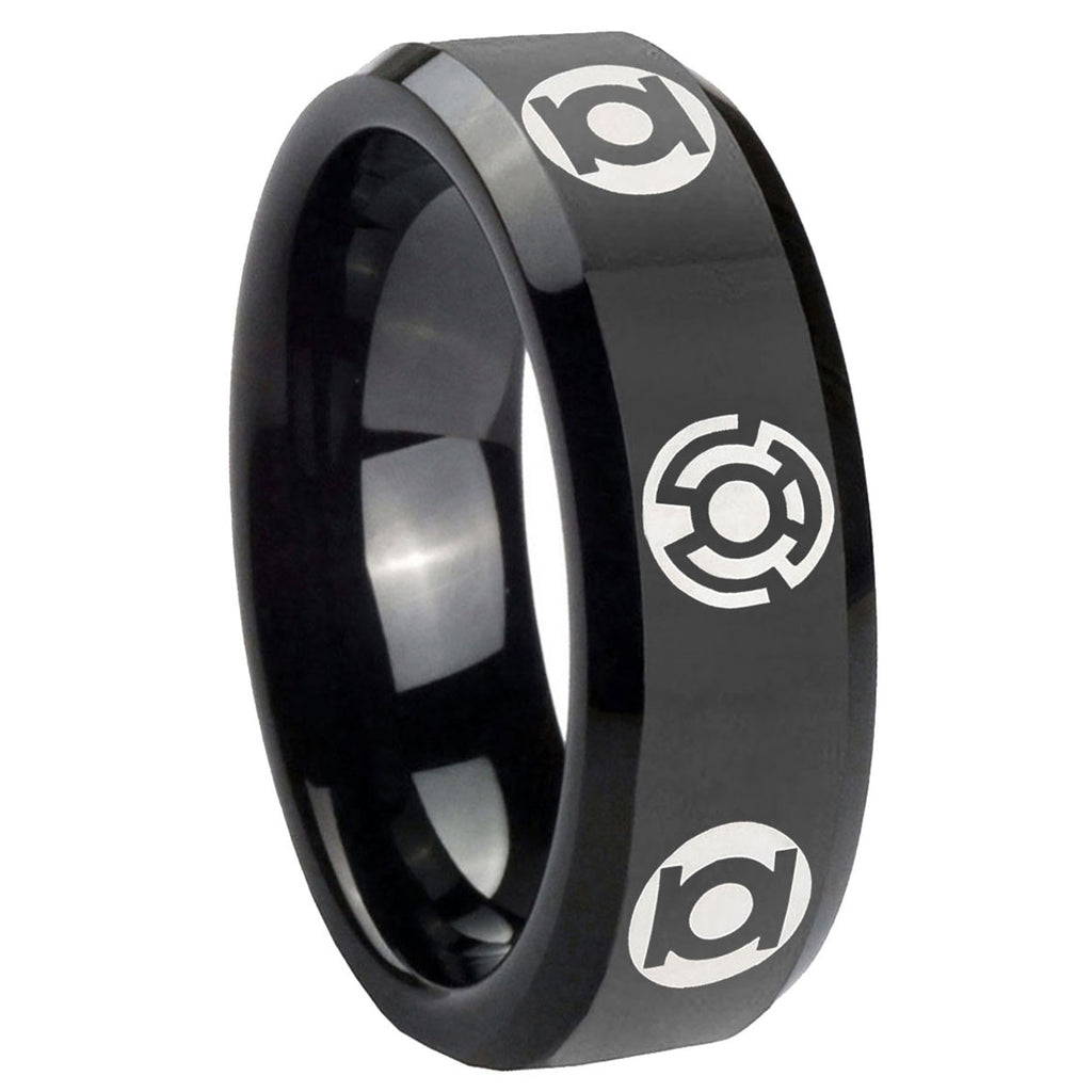8mm Blue Green Lantern Bevel Polish Black Tungsten Band