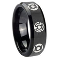 8mm Blue Green Lantern Bevel Polish Black Tungsten Band