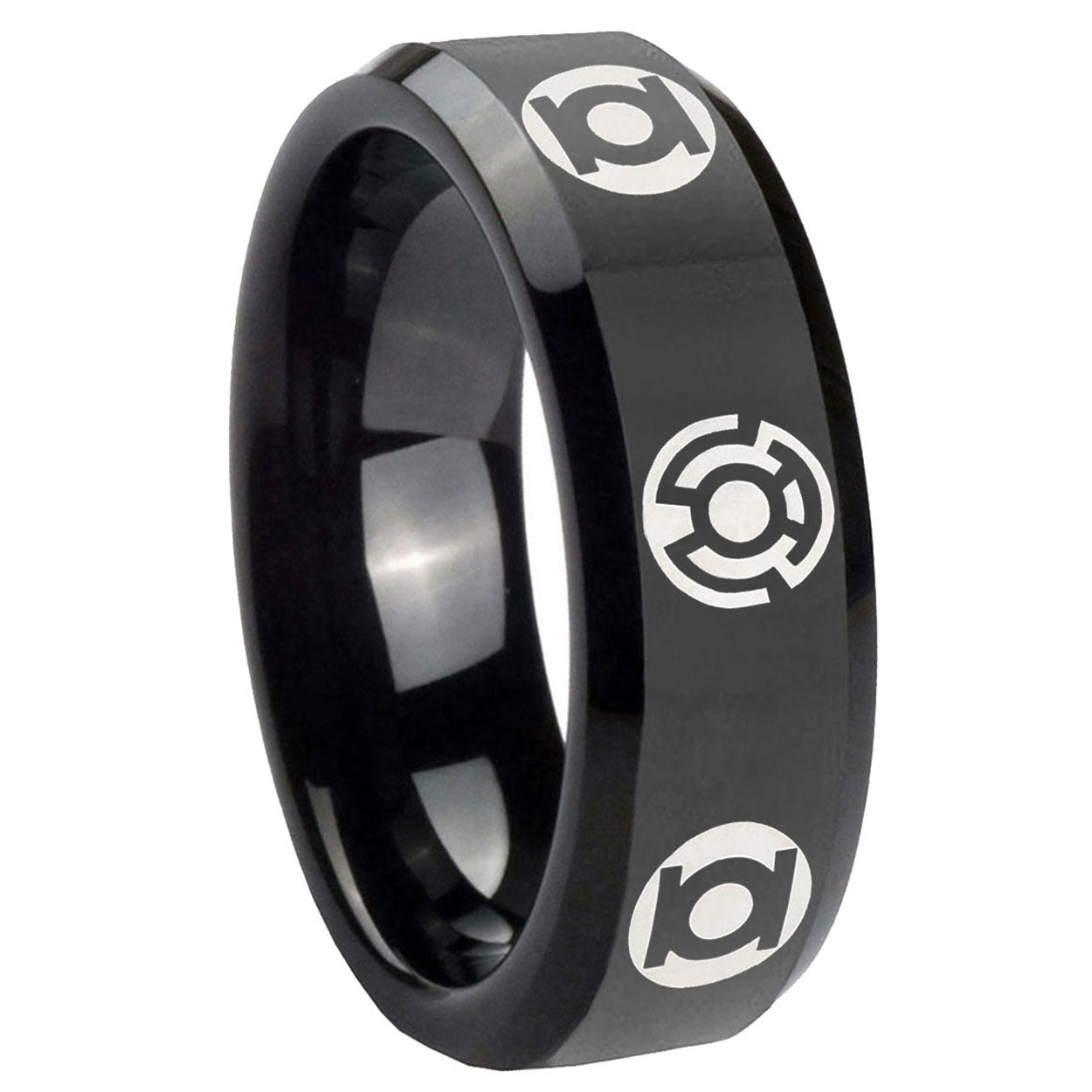8mm Blue Green Lantern Bevel Polish Black Tungsten Band