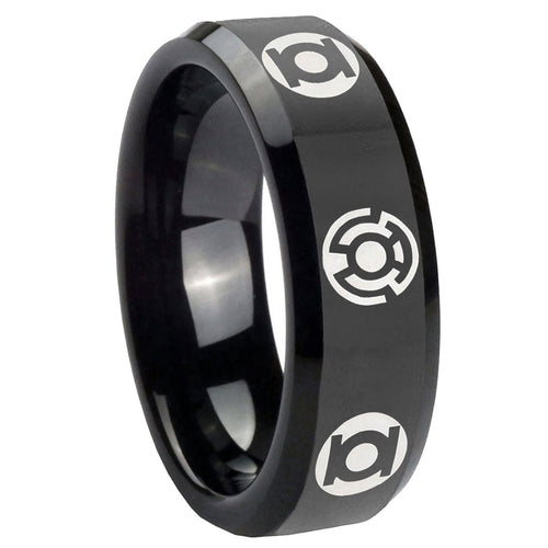 8mm Blue Green Lantern Bevel Polish Black Tungsten Band