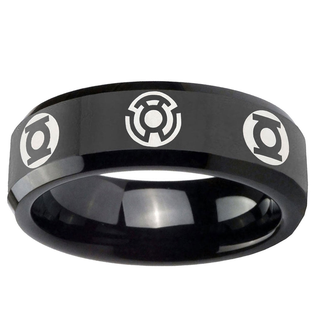 5mm Blue Green Lantern Bevel Polish Black Tungsten Band