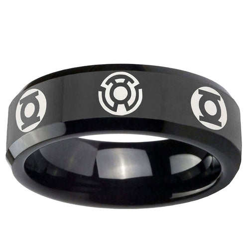 5mm Blue Green Lantern Bevel Polish Black Tungsten Band