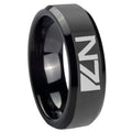 10mm N7 Design Beveled Edges Black Tungsten Carbide Men's Wedding Band