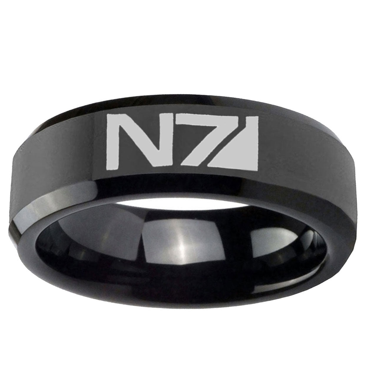 10mm N7 Design Beveled Edge Black Tungsten Ring