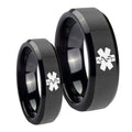 Medical Alert Beveled Edges Black Tungsten Mens Set Ring