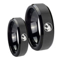 Thundercat Beveled Edges Black Tungsten Bridal Set Rings