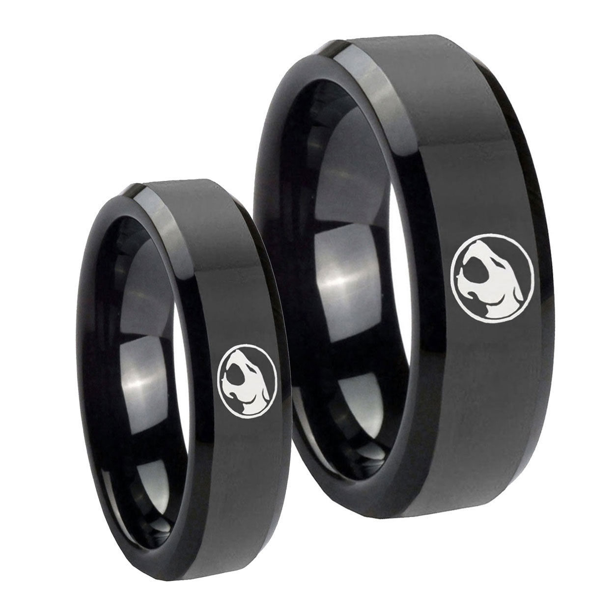 Thundercat Beveled Edges Black Tungsten Bridal Set Rings