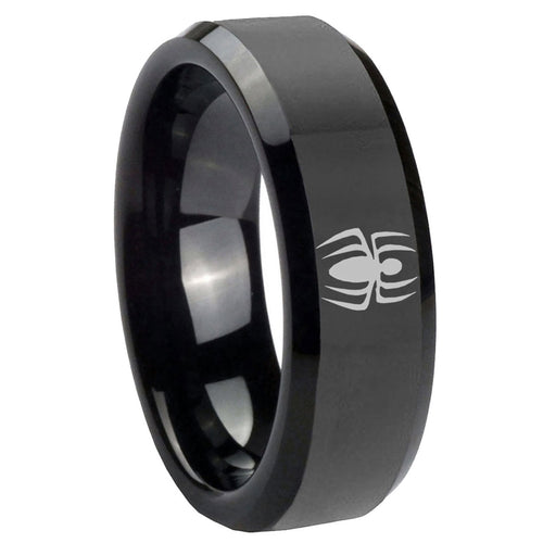 10mm Spiderman Beveled Edges Black Tungsten Carbide Mens Bands Ring
