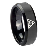 10mm-Masonic-Triple-Beveled-Edges-Black-Tungsten-Carbide-Custom-Mens-Ring