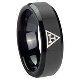 His Hers Masonic Triple Beveled Edges Black Tungsten Mens Anniversary Ring Set