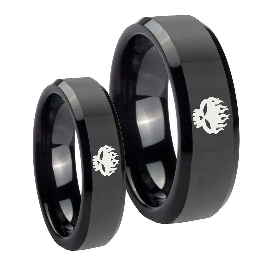OffspRing Beveled Edges Black Tungsten His Hers Ring Set