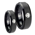 OffspRing Beveled Edges Black Tungsten His Hers Ring Set