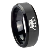 8mm-Crown-Beveled-Edges-Black-Tungsten-Carbide-Men's-Engagement-Ring