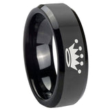 His and Hers Crown Beveled Edges Black Tungsten Wedding Band Ring Set