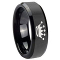 10mm Crown Beveled Edges Black Tungsten Carbide Personalized Ring