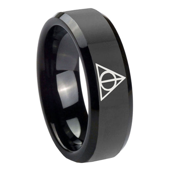 10mm-Deathly-Hallows-Beveled-Edges-Black-Tungsten-Carbide-Men's-Engagement-Ring