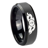 10mm-Flamed-Cross-Beveled-Edges-Black-Tungsten-Carbide-Men's-Engagement-Band
