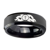 10mm-Flamed-Cross-Beveled-Edges-Black-Tungsten-Carbide-Men's-Engagement-Band