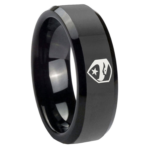 10mm GI Joe Eagle Beveled Edges Black Tungsten Carbide Mens Engagement Ring