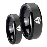 His Hers Greek CTR Beveled Edges Black Tungsten Men's Promise Rings Set