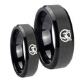 Honey Bee Beveled Edges Black Tungsten Wedding Ring Set