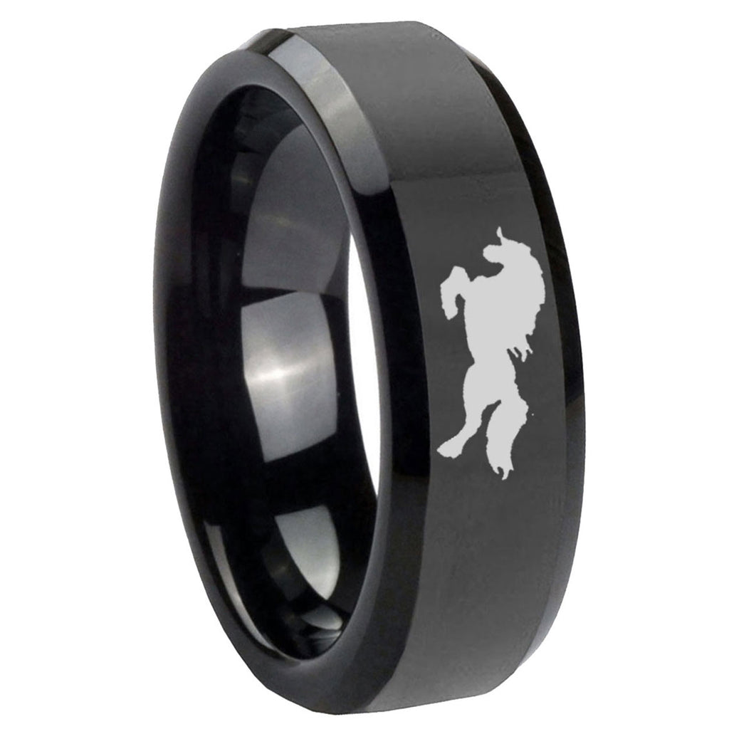 8mm Horse Beveled Edges Black Tungsten Mens Promise Ring