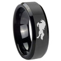 8mm Horse Beveled Edges Black Tungsten Mens Promise Ring