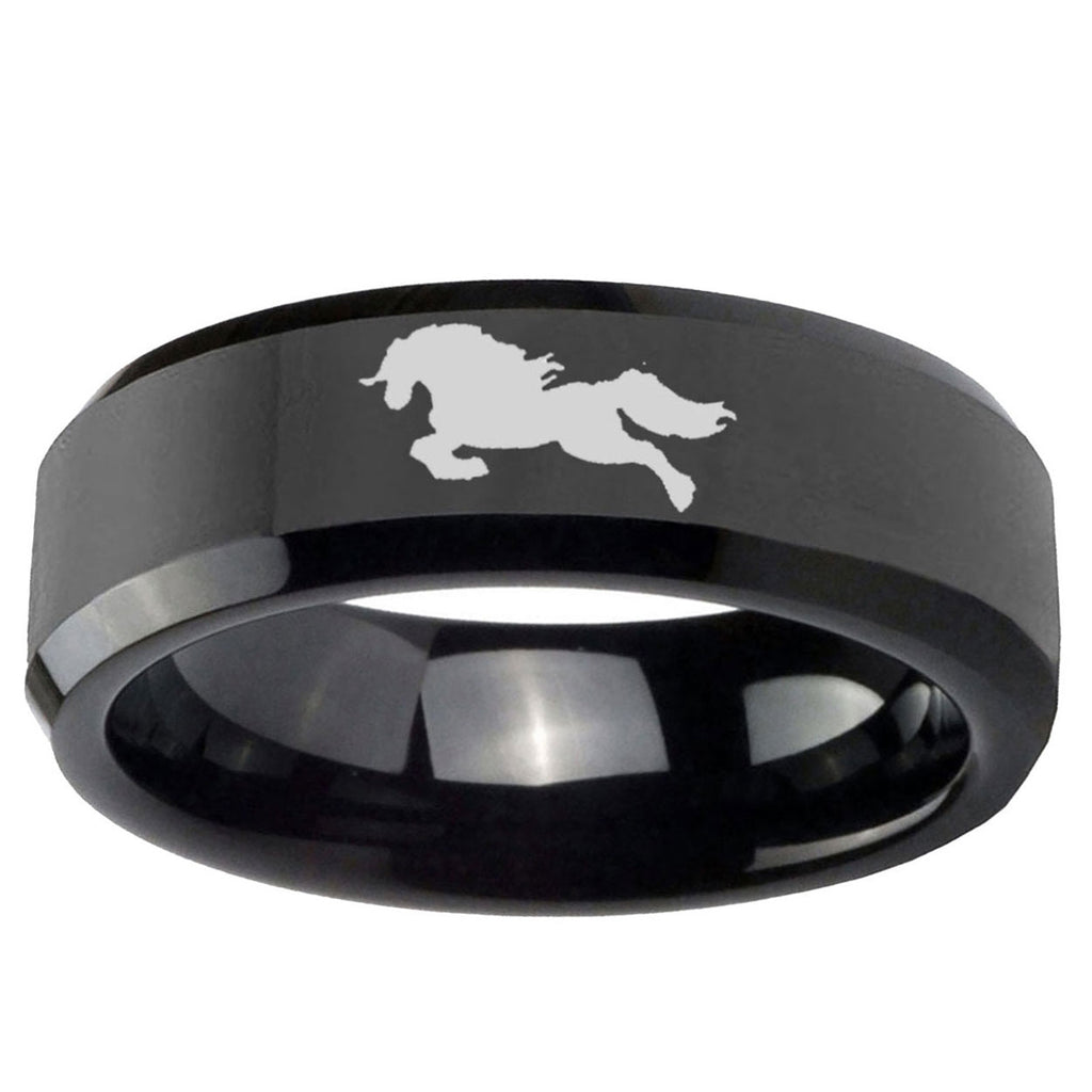 5mm Horse Beveled Edges Black Tungsten Mens Promise Ring