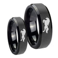 Horse Beveled Edges Black Tungsten His Hers Ring Set