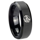 8mm Angry Baseball Beveled Edges Black Tungsten Carbide Personalized Ring